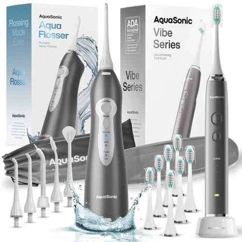 Aquasonic Vibe Series and Aqua Flosser Bundle (Charcoal Metallic)