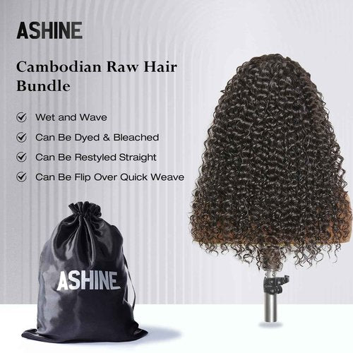 ASHINE Human Hair Bundle Deep Curly Water Wave, Unprocessed Cambodian Raw Hair 20 Inch, Flip Over Quick Weave Wet and Wave Bundles for Women Natural Black