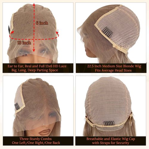 Licoville 13x6 Ash Blonde Bob Wig Human Hair 12 Inch Deep Part Ash Blonde HD Lace Front Wig Human Hair Short Bob Wigs for Black Women 180% Density Silky Straight Blond Wig