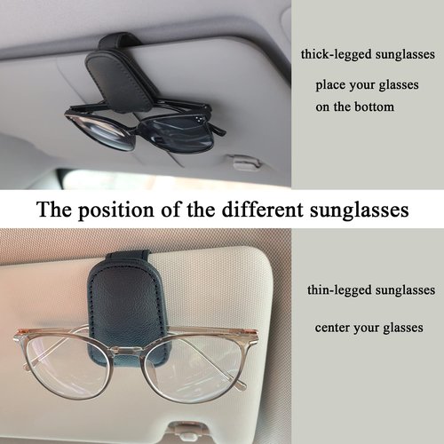 KIWEN Sunglasses Holders for Car Visor, Magnetic Leather Glasses Eyeglass Clip for Car, Ticket Card Clip Sunglasses Mount, Car Visor Accessories Gadgets (1, Red)