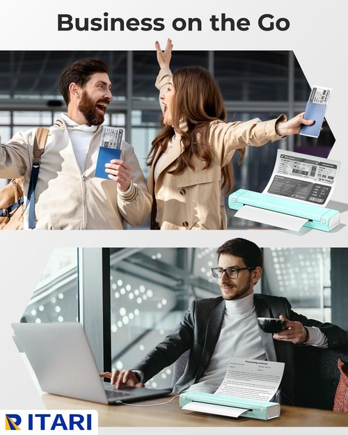 Itari M08F Portable Printers Wireless Travel - Thermal Bluetooth Mobile Printer for Phone & Tablet & Laptop, Mini Compact Small Inkless Printer for Vehicle Home Use School Office, 8.5" X 11" Paper