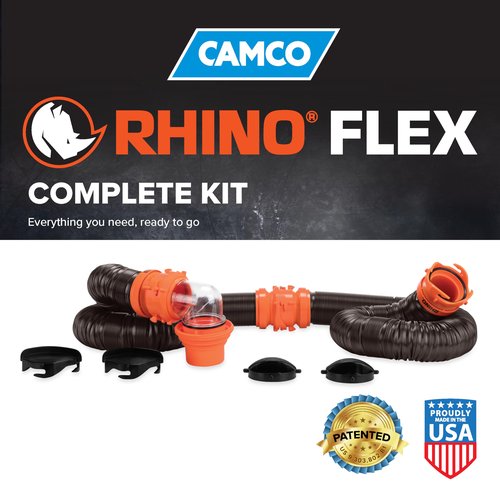 Camco Rhino RV Sewer Hose Kit - Includes RhinoFLEX 20-ft Sewer Hose & Sidewinder 20-ft Sewer Hose Support - Superior RV Tank Dumping (39799)