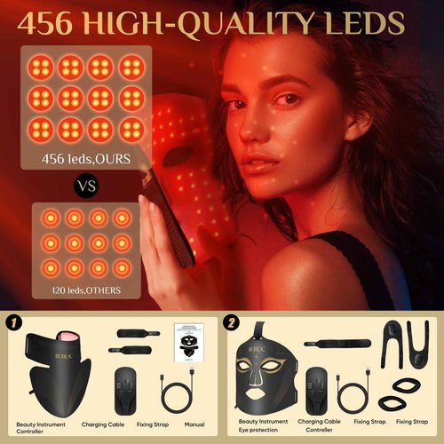 Onisdin Red Light Therapy Mask Set, Five-Level Brightness Adjustment for Face and Neck, 630nm Infrared Light + 850nm Near-Infrared LED Therapy Phototherapy, Portable Mask with Power Storage, Black5