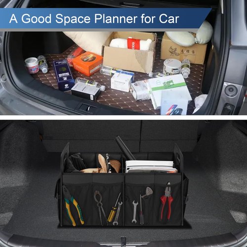 Femuar Car Trunk Organizer, Trunk Storage Organizer with 72L Large Capacity Waterproof Collapsible and 11 Pockets, Trunk Organizer for Suv/Jeep/Sedan, Large Size, Black