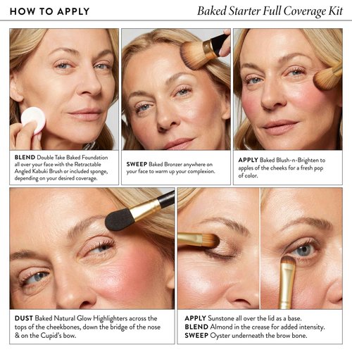 LAURA GELLER NEW YORK Baked Starter Kit - Full Coverage: Double Take Powder Foundation + Best of the Best Face Palette + Retractable Angled Kabuki Brush (06 Tan)