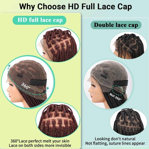 Fecihor 360° HD Full Lace Knotless Braided Wigs for Women Box Braid Wig with Baby Hair Premium Synthetic Natural Looking Burgundy Braided Lace Front Wigs 36 Inch