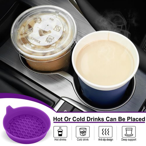 SINGARO Car Cup Holder Coaster, Silicone Cup Holder Insert, Universal Non-Slip Cup Holders, Car Accessories Interior for Women and Man 4 Pack Purple