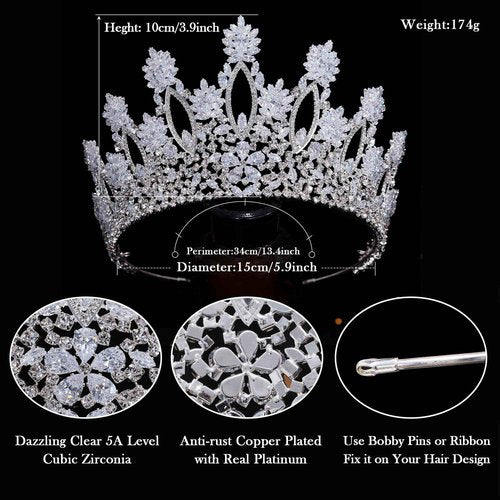 Aoligrace Silver Tall Wedding Tiaras for Women Luxury Cubic Zirconia Quinceanera Crowns for Women CZ Pageant Birthday Bridal Hair Accessories