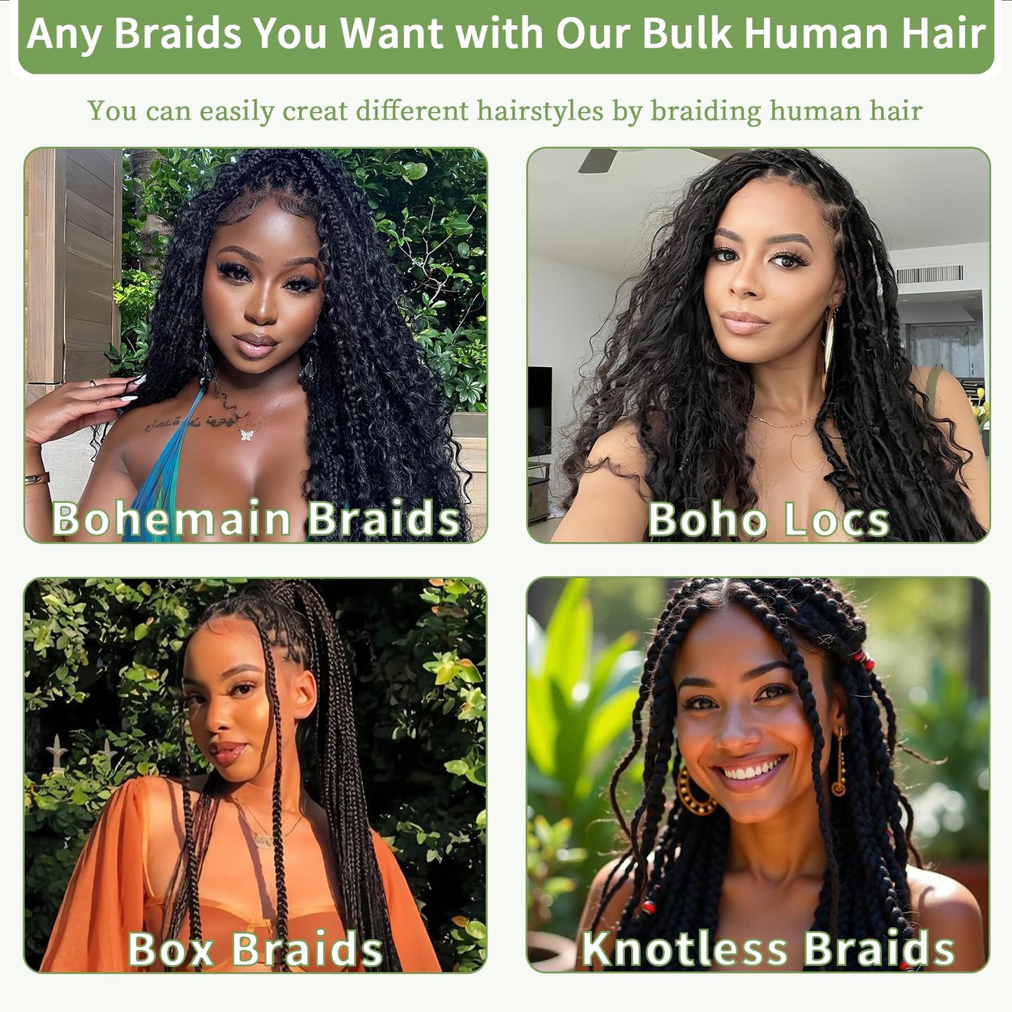 Human Braiding Hair for Boho Braids 120g 12A Deep Water Wave Bulk Human Hair Knotless Boho Braiding Curly 100% Virgin No Weft Extensions Bohemian Braids 3 Bundles/Pack Auburn Ginger 24 Inch