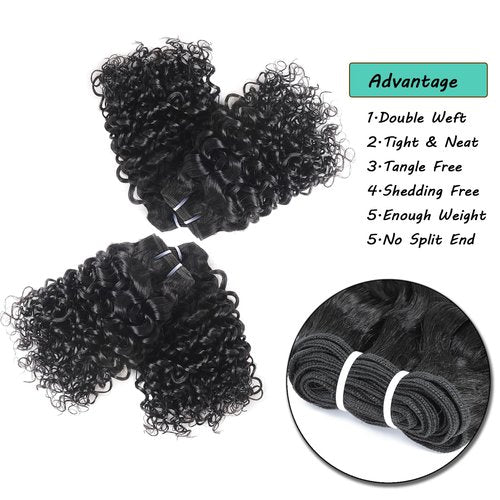 JTdebade 12 Inch Kinky Curly Human Hair Bundles Brazilian Virgin Human Hair 4 Bundles Natural Black Color 100% Unprocessed Curly Wave Human Hair Extensions(14 Inch curly *4+16 Inch Closure)