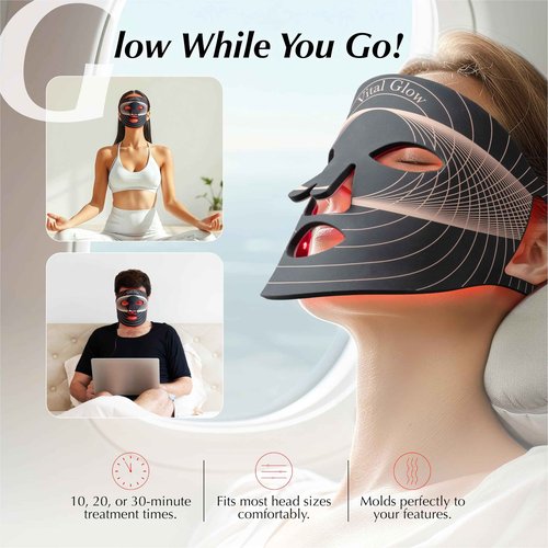 Vital Glow Red Light Therapy Mask, LED light Therapy for Face + Jade Roller & Gua Sha, At-Home Skincare Beauty Treatment, For Home, Portable & Rechargeable