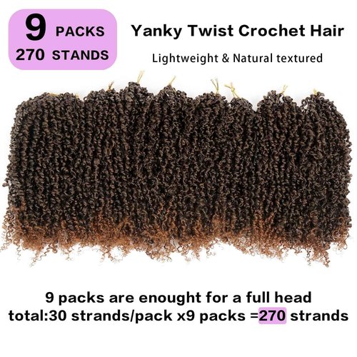 Yanky Twist Crochet Hair 9 Packs (270 Strands Total) 12 Inch Mini Twisted Crochet Hair,Synthetic Spring Twist Hair Short Passion Twist Hair Extensions For Women(1B30)