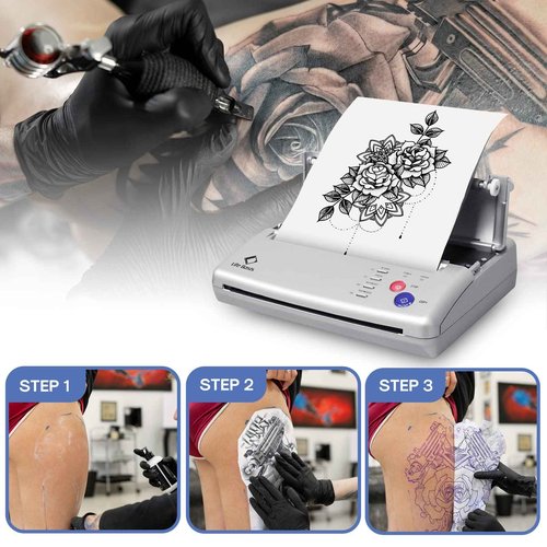 LifeBasis Tattoo Stencil Transfer Machine Professional Thermal Stencil Printer for Men and Women with 20pcs Tattoo Stencil Transfer Paper Silver