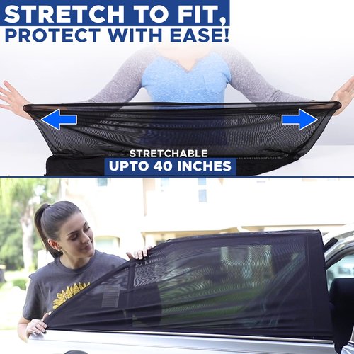 EcoNour Car Window Screens for Camping (Pack of 2) | 100% Protection from Bugs, UV and Mosquito Net | Breathable Mesh Baby Window Covers for Privacy Blackout (Medium 38"x20") | Car Window Accessories