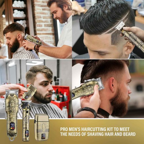 Soonsell Professional Hair Clippers for Men Cordless， Mens Clippers and Grooming Set，Electric Shavers, Clippers and T-Blade Trimmers Set，Hair Cutting Kit LCD Display（Bronze
