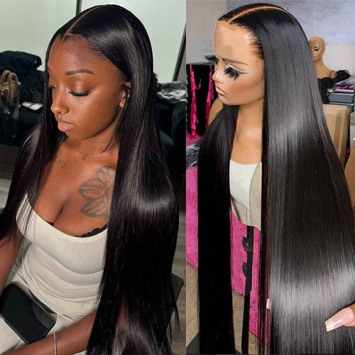 Lemoda 13x6 Straight HD Lace Front Wigs Human Hair Outlet Deal 13x6 Straight Lace Front Wigs 200% Density 18 inch Black Wig Virgin 15A Straight Human Hair Wig For Black Women Natural Color