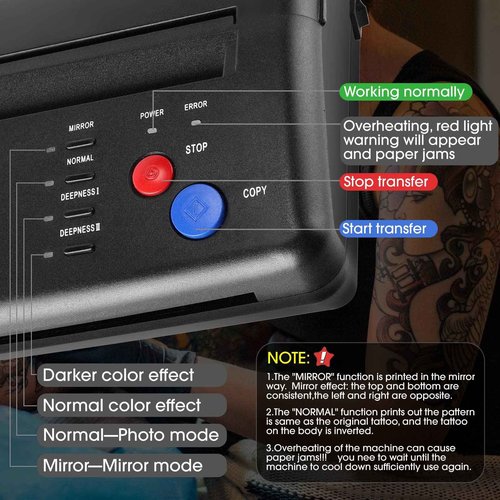 Tattoo Transfer Stencil Machine Copier Printer with 20PCS Tattoo Transfer Papers Thermal Tattoo Kit Copier Printer，Black