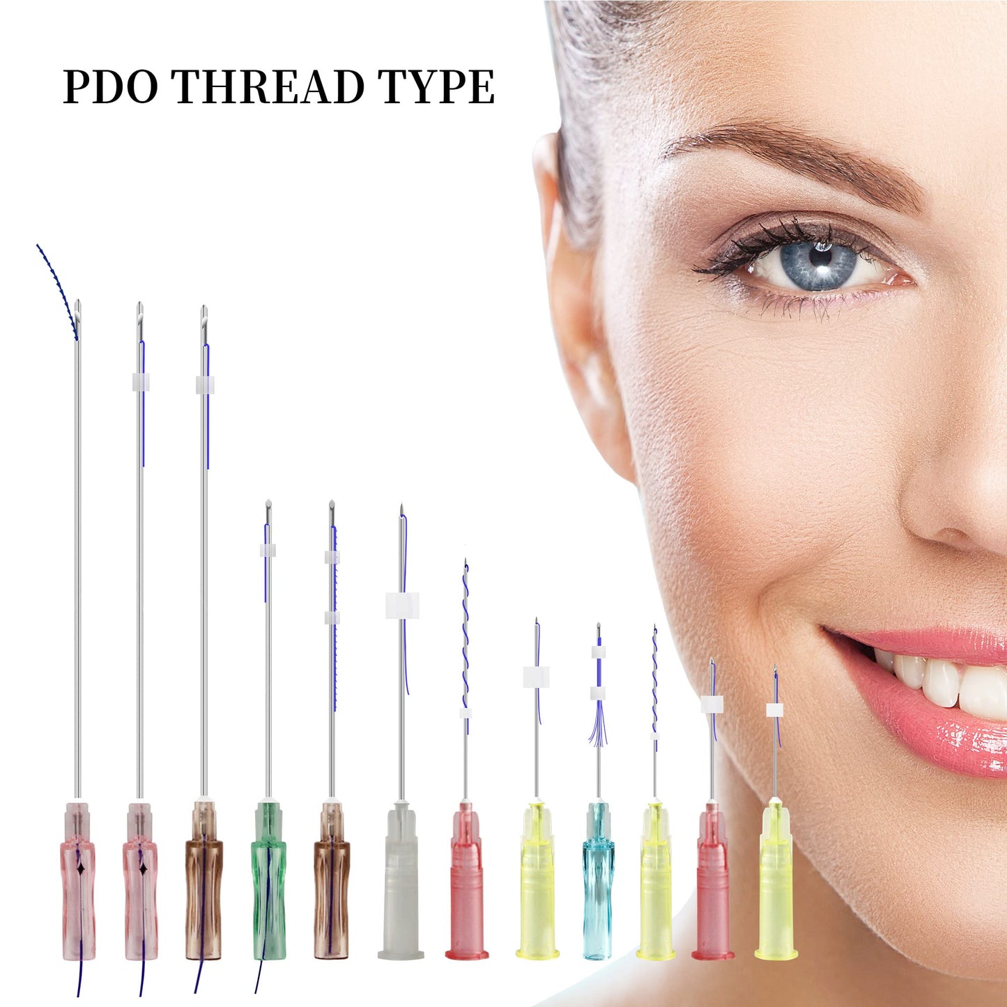 HYPOD Pdo Threads Lifting Fishbone, Pdo Thread Curved Barb 360 Degree Spiral Two Way Barb 16pcs, 18G100mm