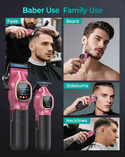 VGRPRO Professional Hair Clippers for Men, Professional Barber Clippers and Trimmer Set, Cordless Hair Clippers for Hair Cutting with Package Case, Powerful 9000 PRM Rechargable Electric (Pink)