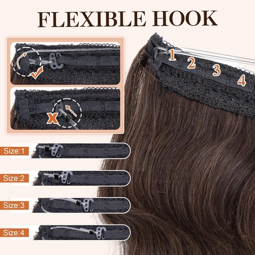 Halo Hair Extensions Real Human Hair,S-noilite 100% Wavy Human Hair Halo Extensions for Women,65g/16inch 02 Dark Brown