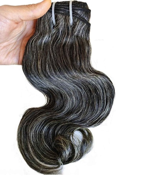 Raw Body Wave Salt and Pepper Gray Human Hair Bundles Unprocessed 16IN Grey Human Hair 1 Single Bundle, 5+ Years Long Lifespan 50% Grey Mixed 50% Black Color Virgin Hair Weave Weft by Clytie