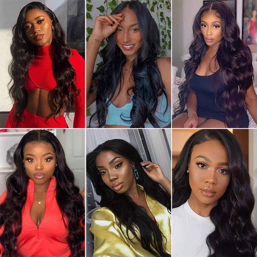 Body Wave Bundles with Frontal (16 18 20 +14 inch) Human Hair Bundles with Lace Frontal 13x4 Brazilian Virgin Hair 12A Grade Body Wave Human Hair 3 Bundles with Frontal 150% Density Natural Color