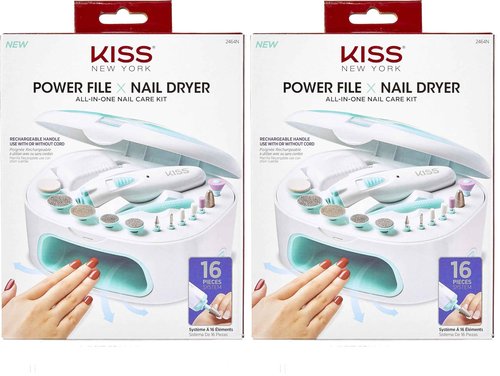 KISS Power File X Nail Dryer, All-in-One Nail Care Kit (2464N) (Pack of 2)