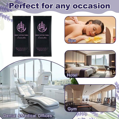 Moist Cotton Towel Bulk Moist Towelettes Individually Wrapped,White Towel Services,Refreshment Pre Moistened Towels for Dentist Travel Sport Party Hotel （Lavender,200)