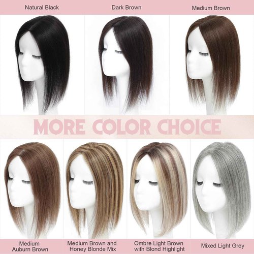 FU SHEN Hair Toppers for Women Real Human Hair 12inch Professional Grade 10X12CM Swiss Base Hairpiece for Thinning Hair Breathable Human Hair Topper Clip in Toppers(2#)