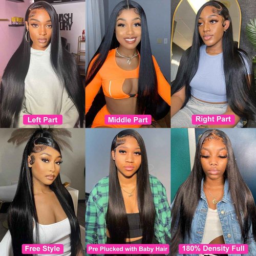 mengkai 28 Inch Straight Lace Front Wigs Human Hair Glueless Lace Front Wigs Pre Plucked with Baby Hair Straight 13x4 Ear to Ear Lace Frontal Wigs Human Hair Lace Front wigs Human
