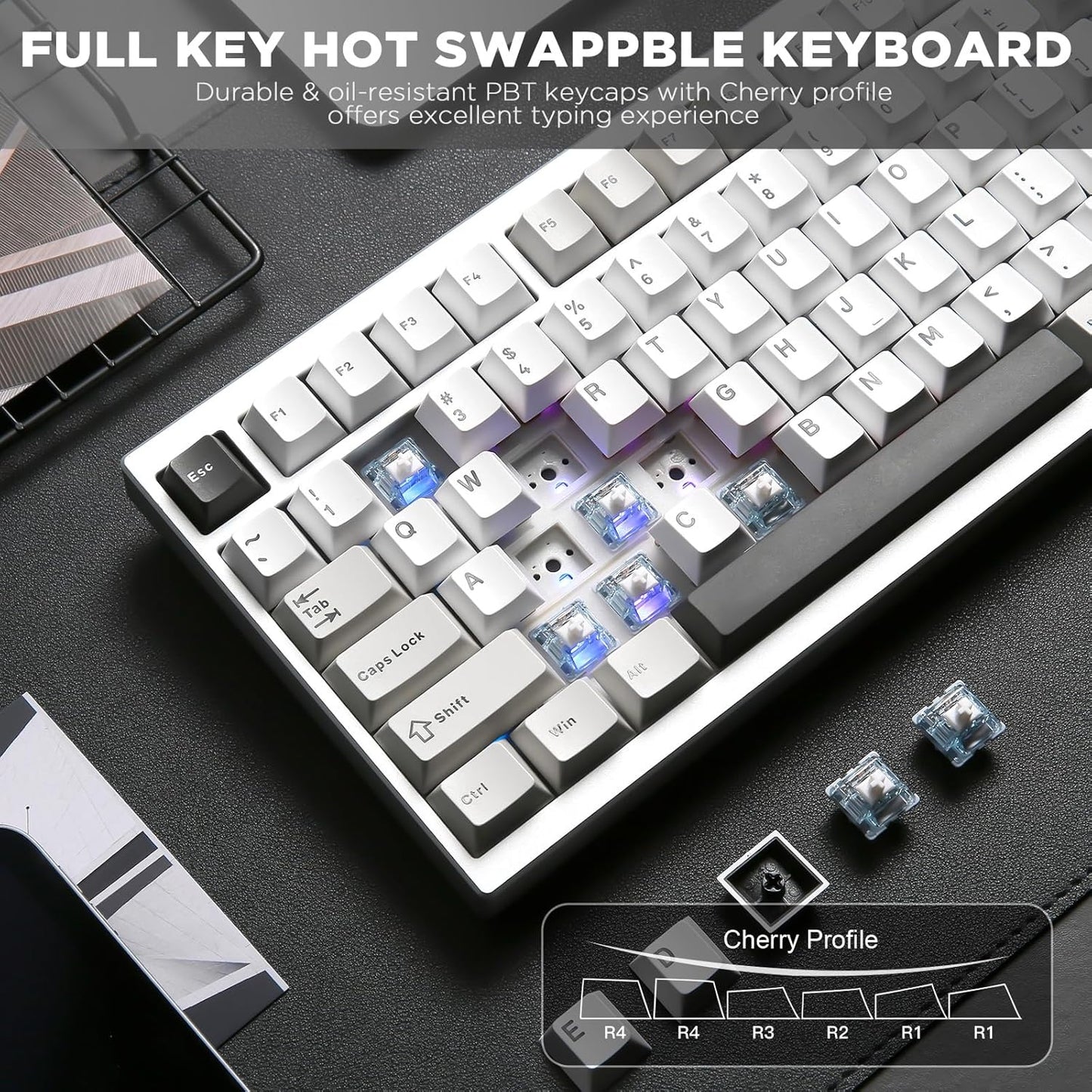YUNZII AL80 Wireless Mechanical Keyboard,Full Aluminum CNC, Smart LCD Display,Hot Swappable Gasket Mount 75% Layout with Knob,BT/2.4G/USB-C,QMK/VIA Support for Win/Mac (Silver, Cocoa Cream V2 Switch)
