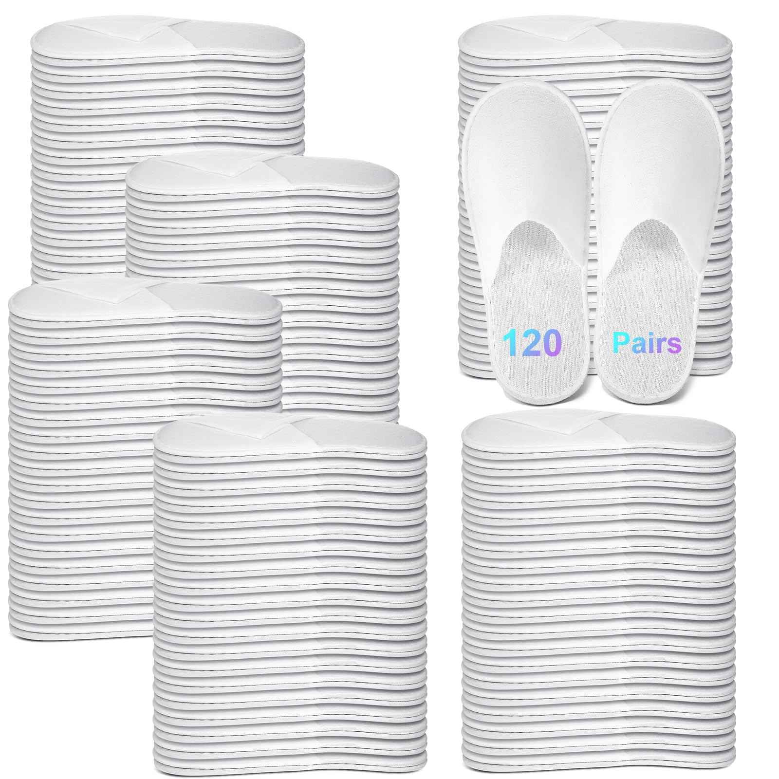 JaGely 120 Pairs Bulk Disposable Slippers Non Slip Hotel Spa Slippers Fluffy Closed Toe for Home Indoor Wedding Travel Party Guests Men Women(White)