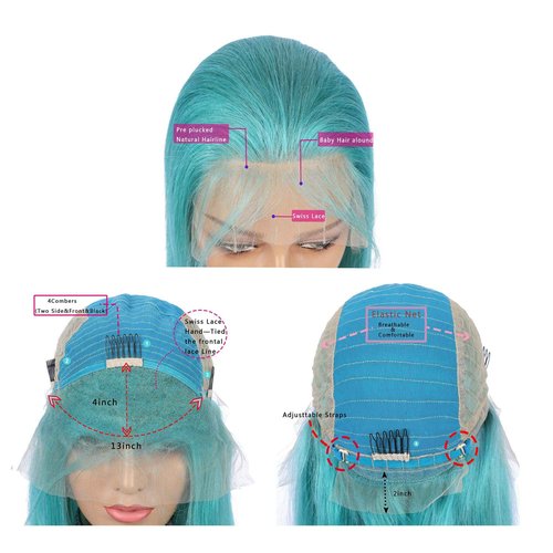 Guanyuhair Pre-plucked Short Bob Human Hair Lace Front Wigs Glueless Silky Straight 150% Full Density #Light Blue Free Part Bob Wigs For Black Women 14inch