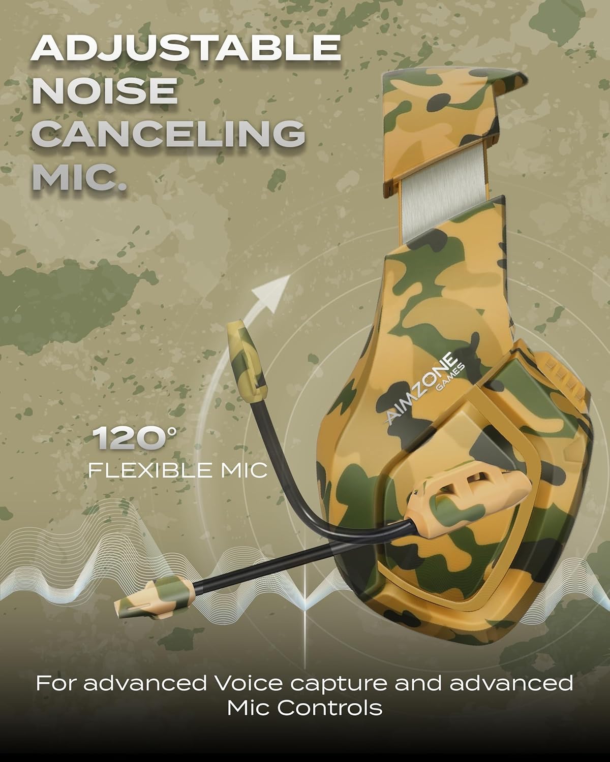 Aimzone Gaming Headphones with Microphone, Over Ear Gaming Headset with Passive Noise Canceling Mic and Earmuffs, Gamer Headphones for Xbox, Switch, PS4/PS5, & PC, Camouflage