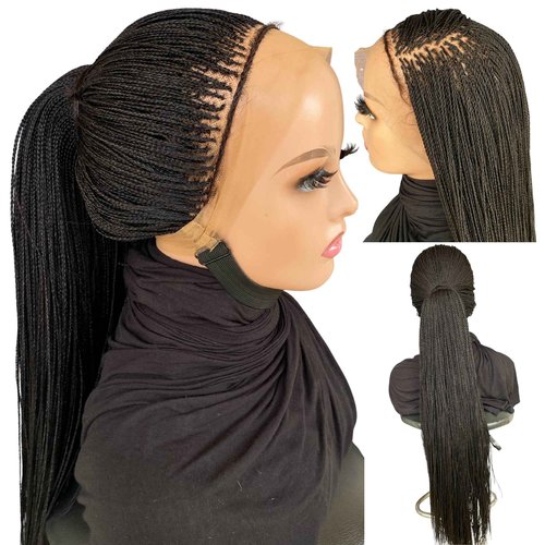 SIREZDOEL 30 Inch Handmade Micro Twist Braided Wig for Black Women – Full Lace Glueless Twist Braids Wig with Baby Hair, Lightweight & Natural Look, Long Synthetic Braided Wig (Color 2)