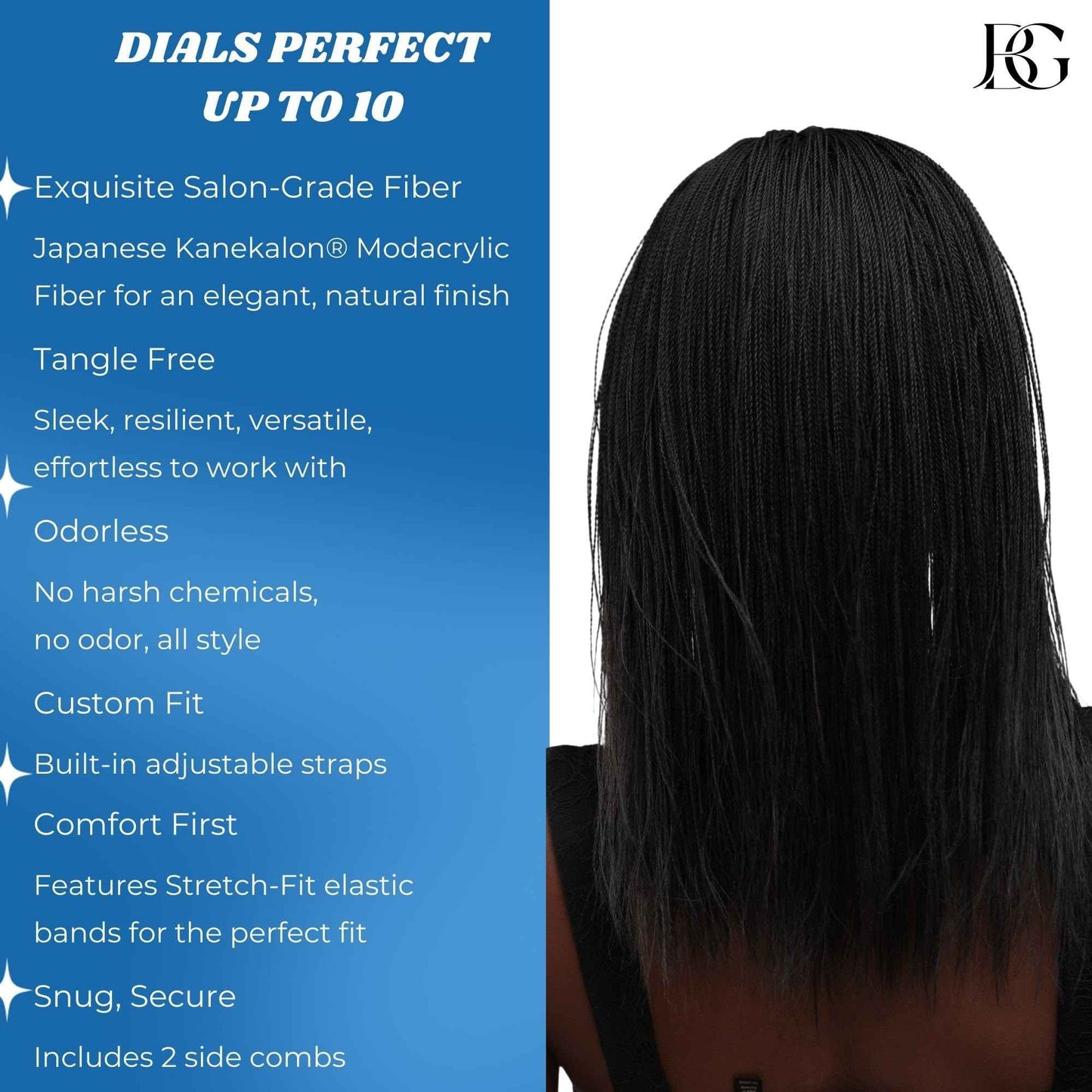JBG SERVICES Twisted Wigs, 12-Inch Micro Million Twist Braided Wig - Light, Soft Braid Wigs for Black Women with Glueless 4X4 Lace Closure - No Tangle Synthetic Braids - Black 1