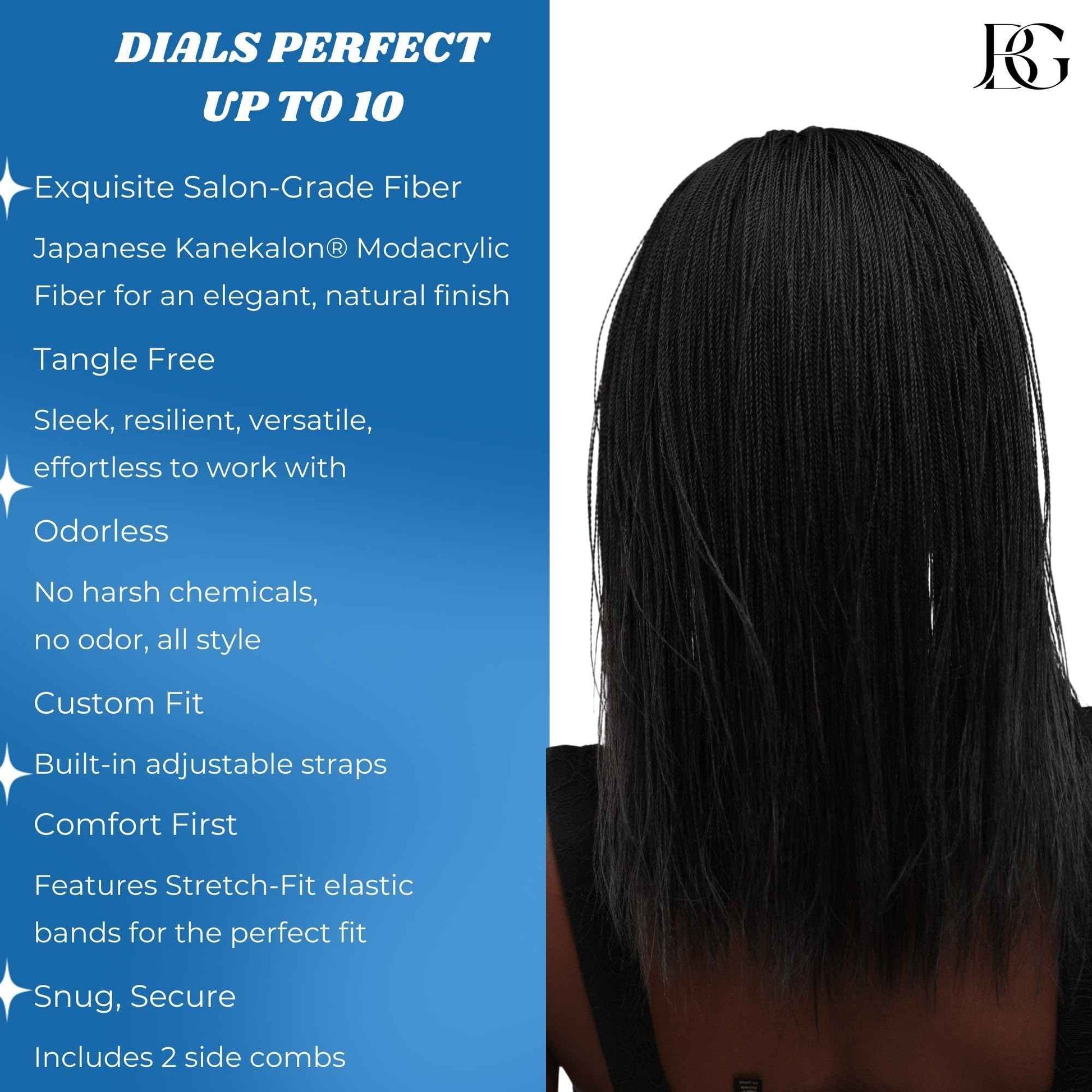 JBG SERVICES Twisted Wigs, 12-Inch Micro Million Twist Braided Wig - Light, Soft Braid Wigs for Black Women with Glueless 4X4 Lace Closure - No Tangle Synthetic Braids - Black 1