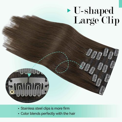 Ukira Medium Brown Hair Extensions Real Human Hair, 22 Inch 120g 7pcs #4 Clip in Hair Extensions, Natural Soft Straight Remy Human Hair Chocolate Brown Clip in Extensions for Women