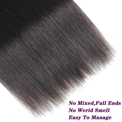 NROOEAY Straight Bundles Human Hair 26 inch 100% Unprocessed Brazilian Straight Hair Bundles 12A Retain the Intact Cuticle, Long Lifespan