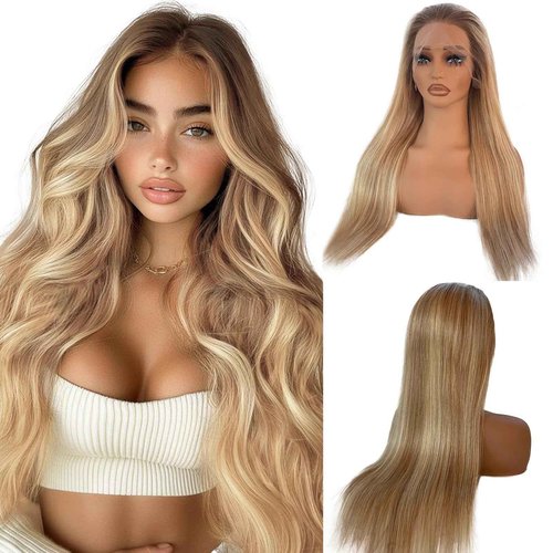 Ash Blonde Lace Front Wig Human Hair 180% Density, 13x4 Silky Straight Mini Knots HD Invisible Lace Wig for Women Glueless Highlights Wigs 20 Inch Brazilian Free Part Frontal Wigs