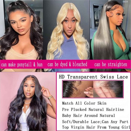 Smilulu 28 Inch 13x4 Lace Front Wigs Human Hair Body Wave Lace Front Wigs Human Hair Pre Plucked 13x4 Hd Lace Frontal Wigs Hd Lace Front Wigs for Black Women 180% Density