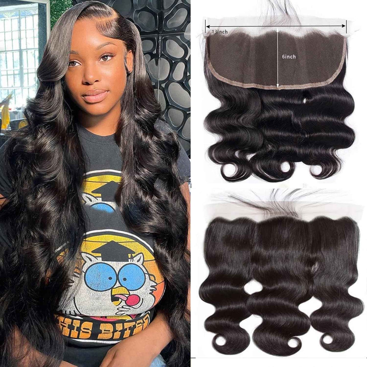 13x6 Lace Frontal Body Wave HD Transparent Ear to Ear 13x6 Frontal Human Hair With Baby Hair Free Part 100% Virgin Human Hair Closure Natural Hairline 20 Inch