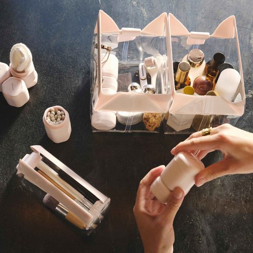 Cadence Travel Containers Haircare Capsule Set - Magnetic Containers with Lids,Carry On Travel Essentials For Women/Men - 3 Flex Mediums (1.32oz) - Shampoo, Conditioner & Comb Icon Labels - Evergreen