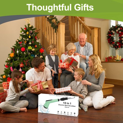 Electric Spin Scrubber, Shower Scrubber with Long Handle Adjustable, 2 Speed & 7 Replaceable Brush Heads Shower Cleaner Brush, Electric Scrubber for Cleaning Bathroom Tile Floor Bathtub Green