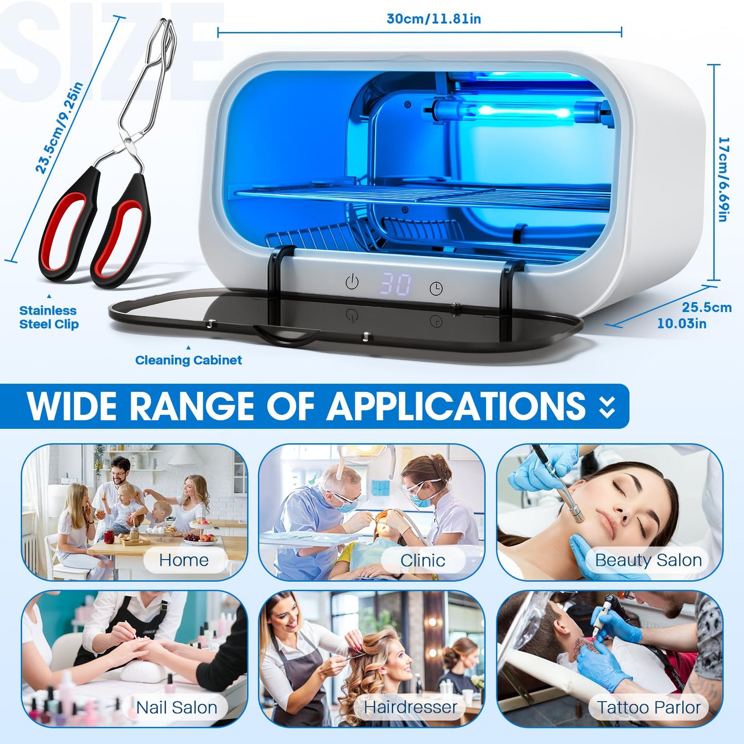 12L Autoclave Sterilizers for Esthetician, Double-layer High Temperature Nail Tool Sterilizer With Clamp, Cleaning Cabinet for Home Use, Beauty/Barber/Nail/Spa Salons Tools Use (White, 12L)