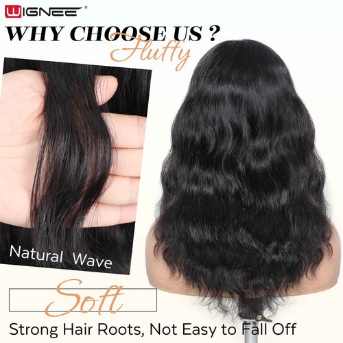 WIGNEE 4x4 Lace Human Hair Wig with Bangs Natural Wave Human Hair Wigs for White Women 14 Inch Glueless Wig With Bangs Human Hair Bang Wig 100% Brazilian Human Hair for Daily Use