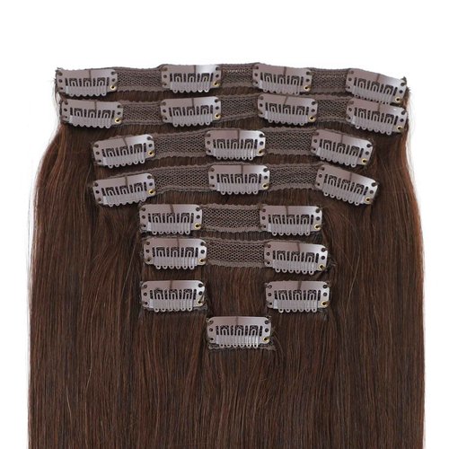 QueenYoung Clip in Hair Extensions Real Human Hair 9pcs 130g Dark Brown Hair Extensions Straight Natural Soft Human Hair Extensions Thick Remy Straight Clip in Hair Extensions 18inch Dark Brown