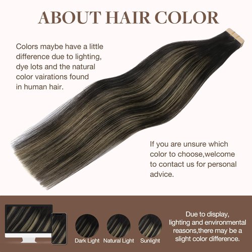 GOO GOO Tape in Hair Extensions Human Hair, 1B/19/1B Natural Black to Light Blonde, 22inch 50g 20pcs, Skin Weft Seamless Invisible, Silky Straight with Thick Ends, Remy Human Hair