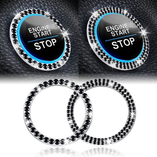 LivTee 2 PCS Crystal Combinatorial Rhinestone Car Engine Start Decoration Ring, Push to Start Button Cover Sticker, Bling Car Interior Accessories for Women, Automotive Decals, Black