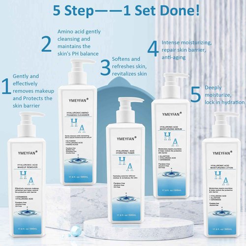 Skincare Set Gift for Women Wife, Large Skin Care Set, Paraben Free, Hyaluronic Acid Facial Kits for Esthetician Supplies Beauty Salon Family(17.6 Fl oz Makeup Remover, Cleanser, Toner, Serum, Lotion)